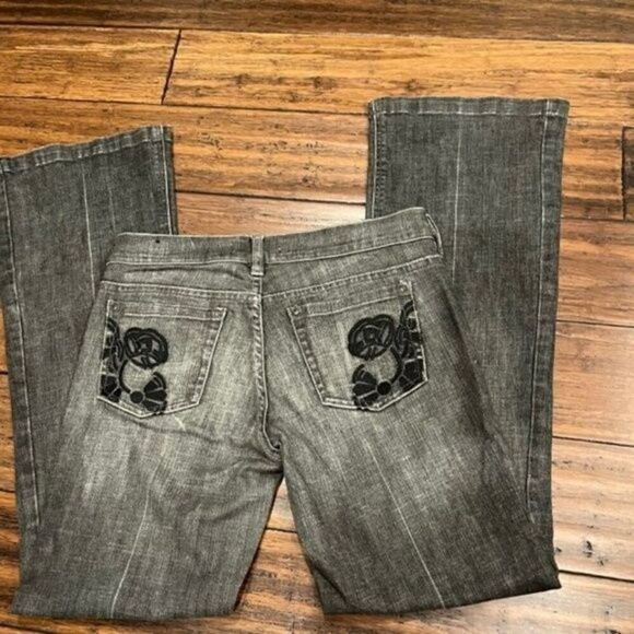 White House Black Market Black Denim Noir with Embroidery Women's Size 10 - Picture 3 of 6